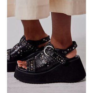 Free People Black Wedges with Stud Accents